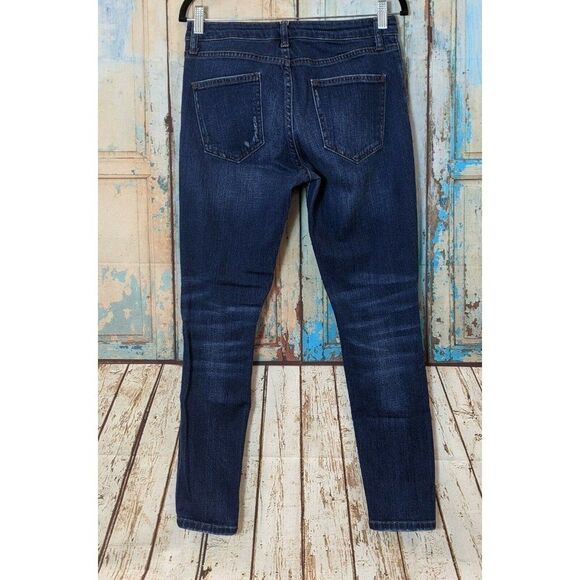 Topshop Womens Size W28 L32 Blue Distressed Mid Rise Skinny Denim Jeans - Picture 3 of 10